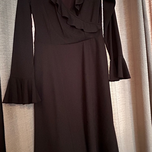 Express Brown Wrap Dress with Bell Sleeves and Ruffle Neckline - Picture 1 of 3